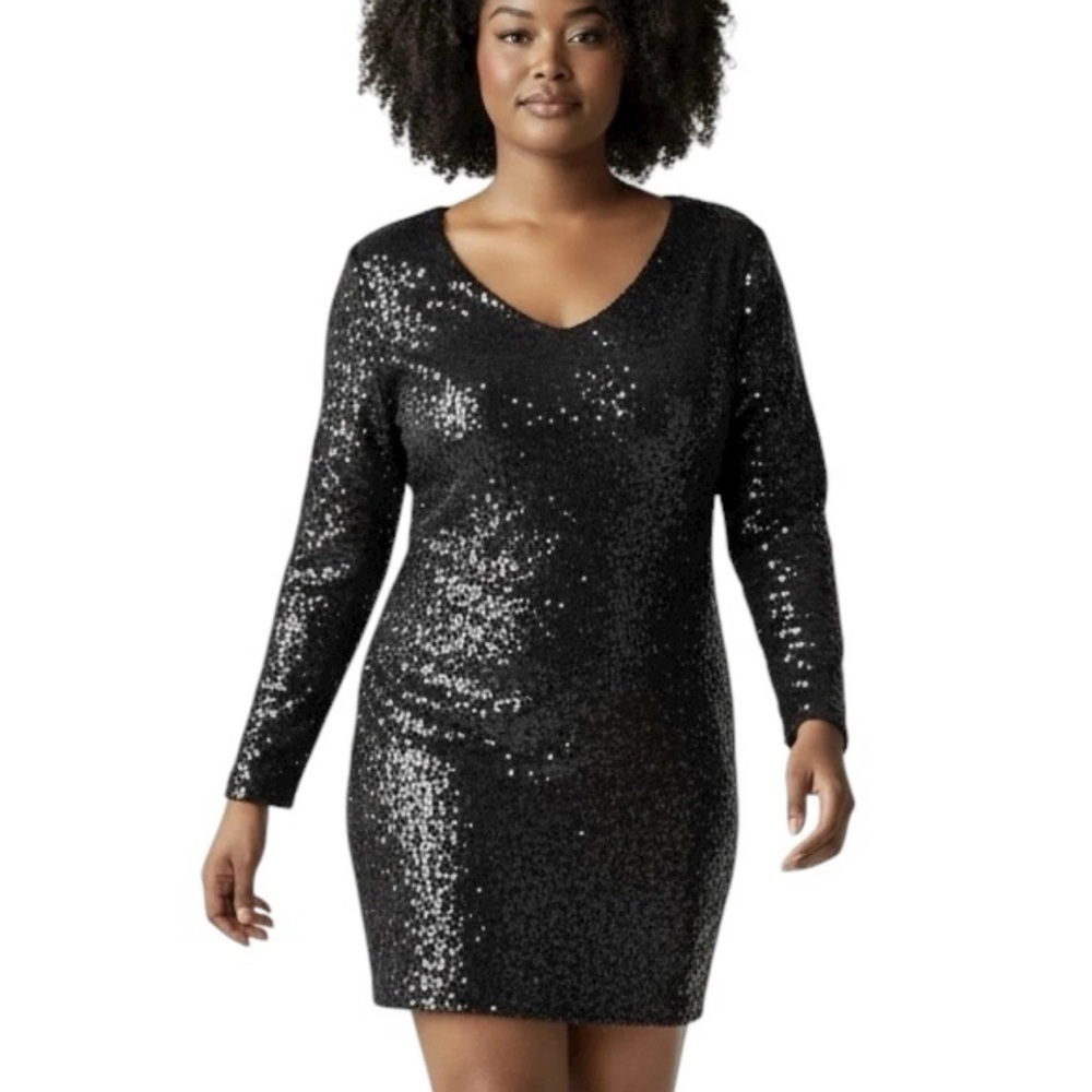 Elegant Black Sequin V-Neck Mini Dress